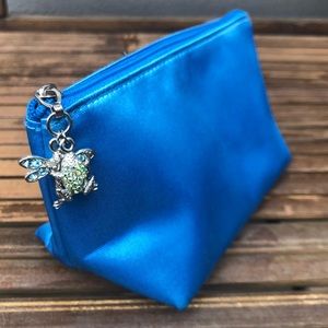 Blue satin pouch with dragonfly & frog charms